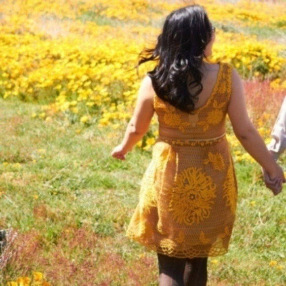 Yoana Baraschi Honeycomb Yellow Lace Dress 8 - Picture 4 of 8